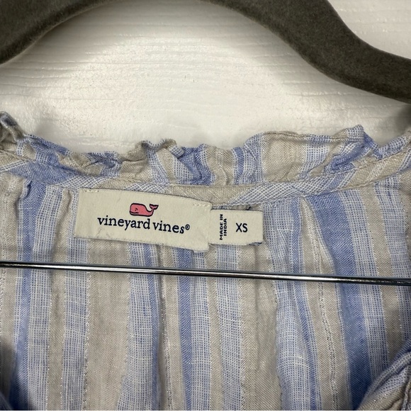 Vineyard Vines Women's Blue Gray Shimmer Striped Top 100% Linen Size XS GUC - Picture 3 of 5